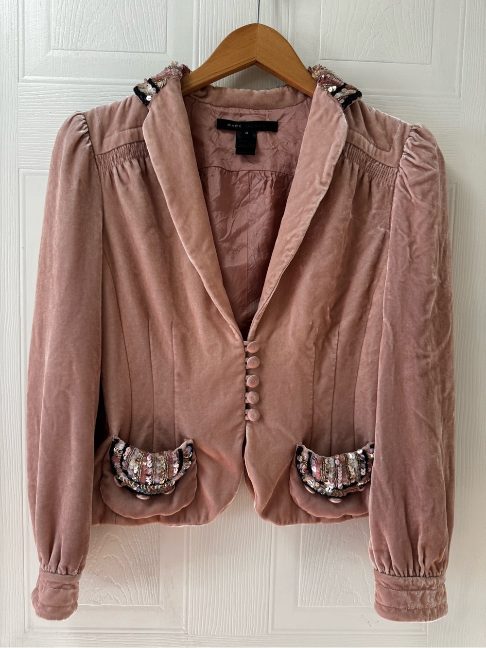Marc Jacobs vintage Blush Pink Velvet Embellished Blazer